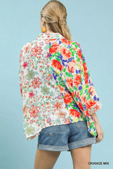 Umgee Mixed Floral Oversized Button Down Shirt OutfitFlow